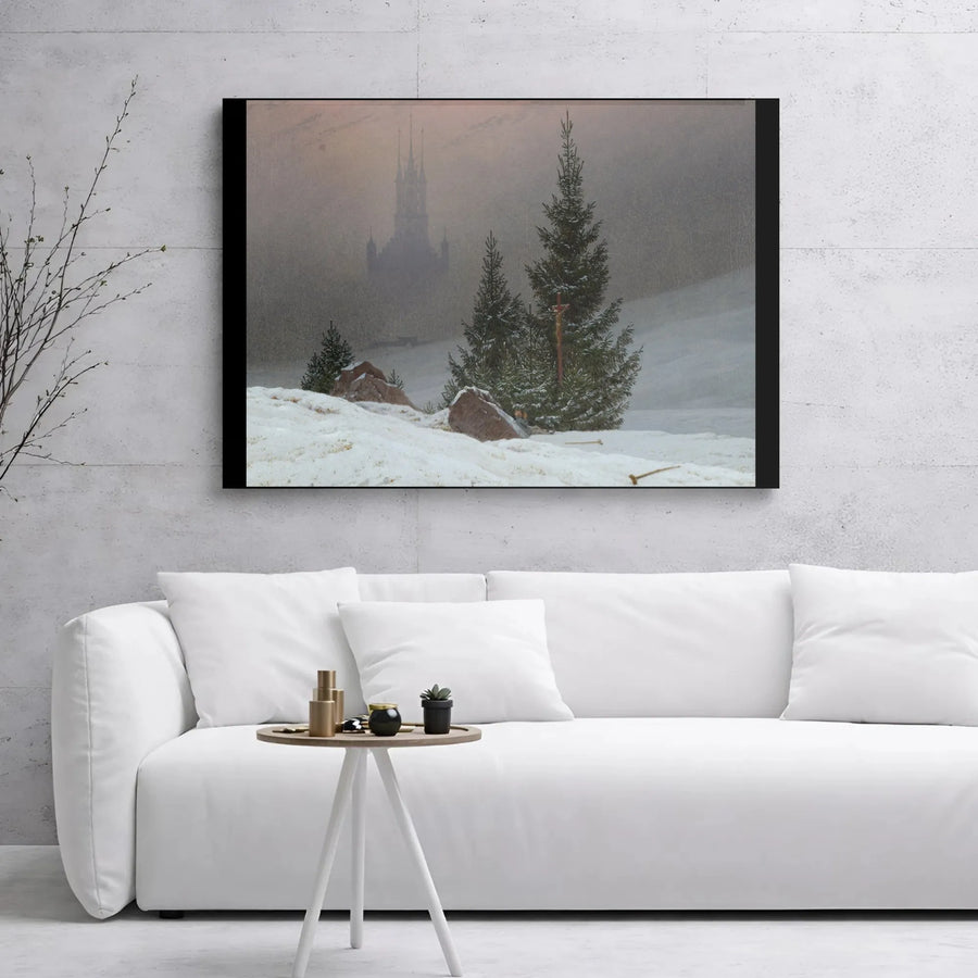 Winter Landscape With Church Canvas Print | Caspar David Friedrich Romanticism Art | Premium 1.25” Gallery Wrap | Gothic Wall Decor for Home Office