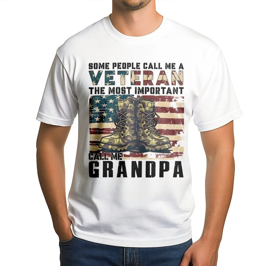 Veteran Grandpa T-Shirt | Patriotic American Flag & Military Boots Graphic | Premium Soft Cotton | Meaningful Gift For Veteran Dad Or Grandfather