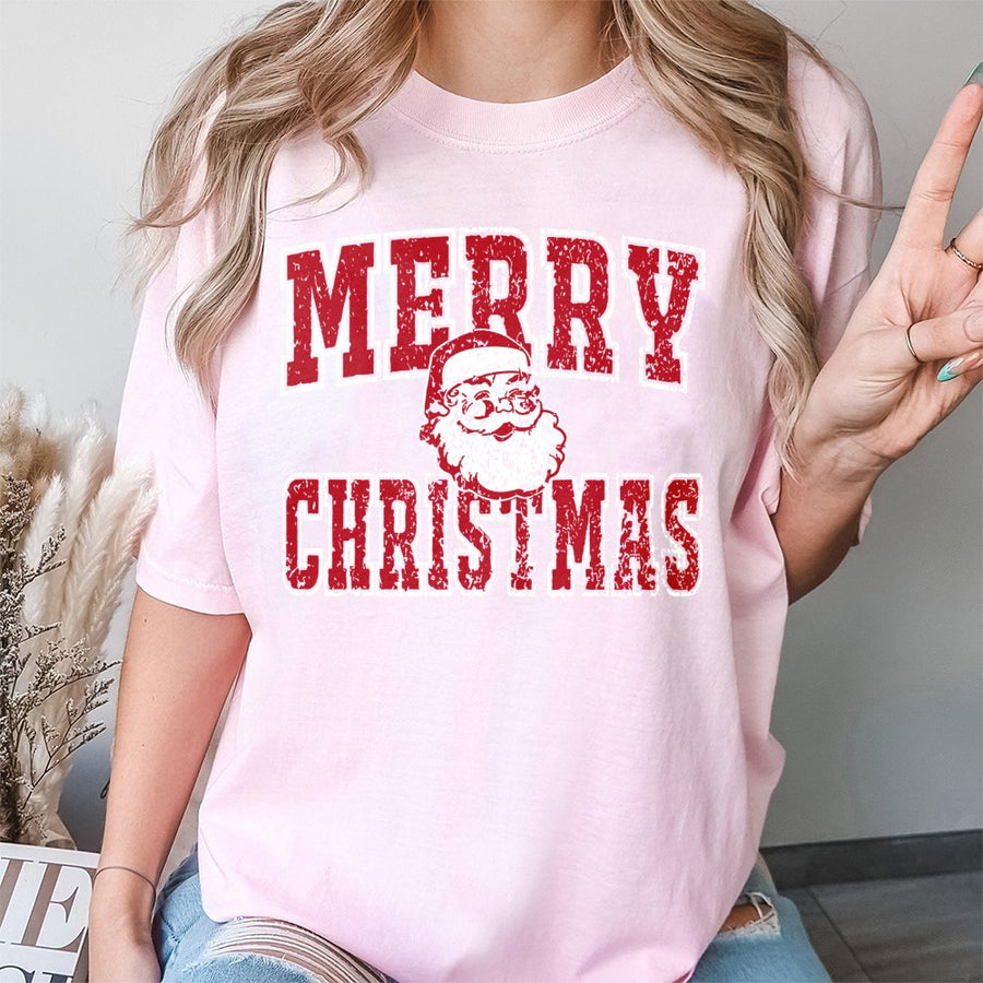 Merry Christmas Santa T-Shirt | Distressed Retro Holiday Graphic Print | 100% Premium Cotton Tee | Festive Unisex Gift for Christmas Lovers