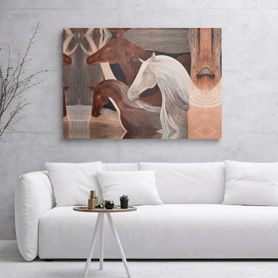 Abstract Horse Canvas Wall Art | Minimalist Line Drawing Equine Print | 1.25 Inch Gallery Wrap | Modern Farmhouse Decor For Living Room