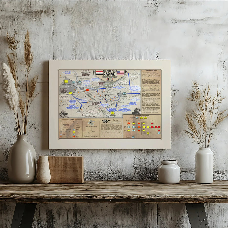 Battle for Ramadi Military Map Canvas | Operation Iraqi Freedom Campaign History | Premium Gallery Wrap Wall Art | Veteran Memorial Gift