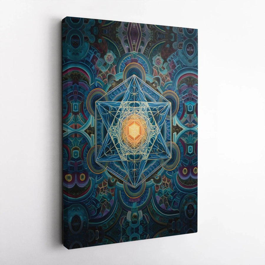 Sacred Geometry Canvas Wall Art | Psychedelic Merkaba Star Mandala | Premium Gallery Wrapped Print | Spiritual Decor Gift for Meditation Room