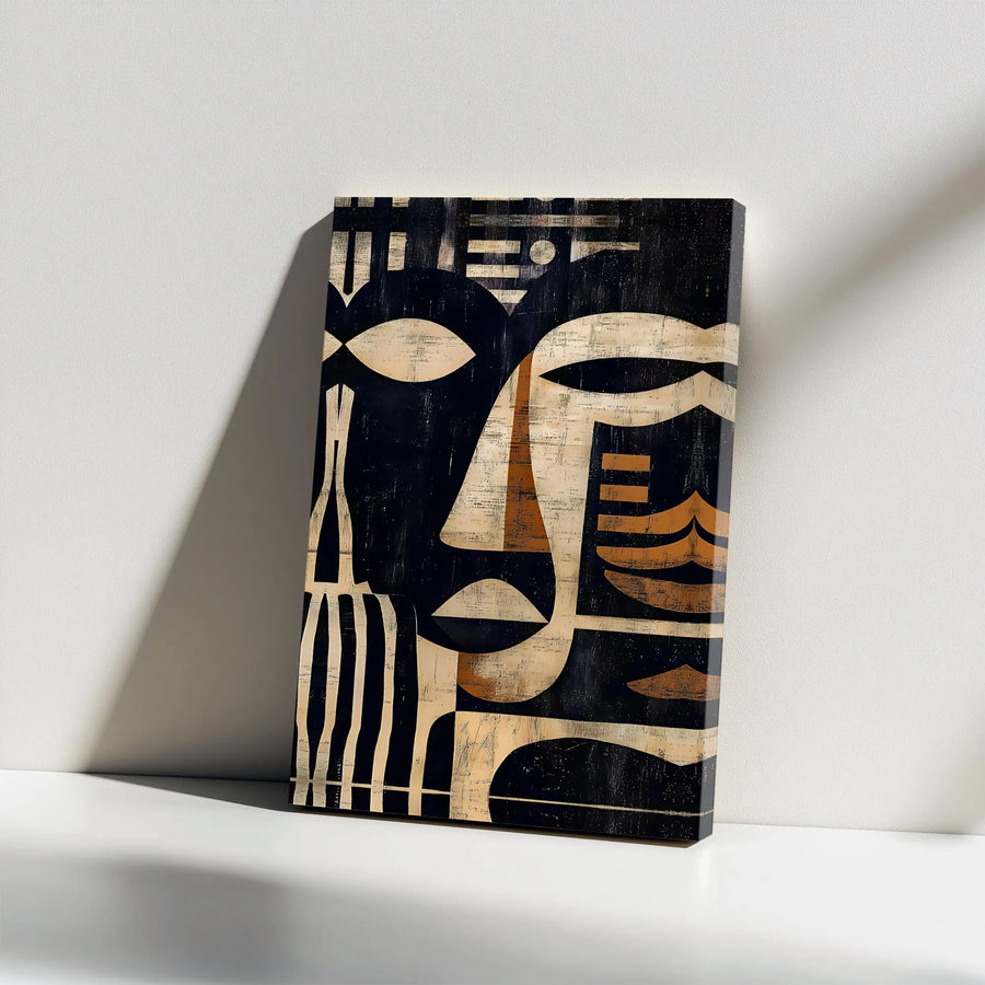 Abstract Face Canvas Wall Art | Modern Tribal Inspired Portrait | Premium 1.25" Gallery Wrap Canvas | Eclectic Home & Office Decor Gift