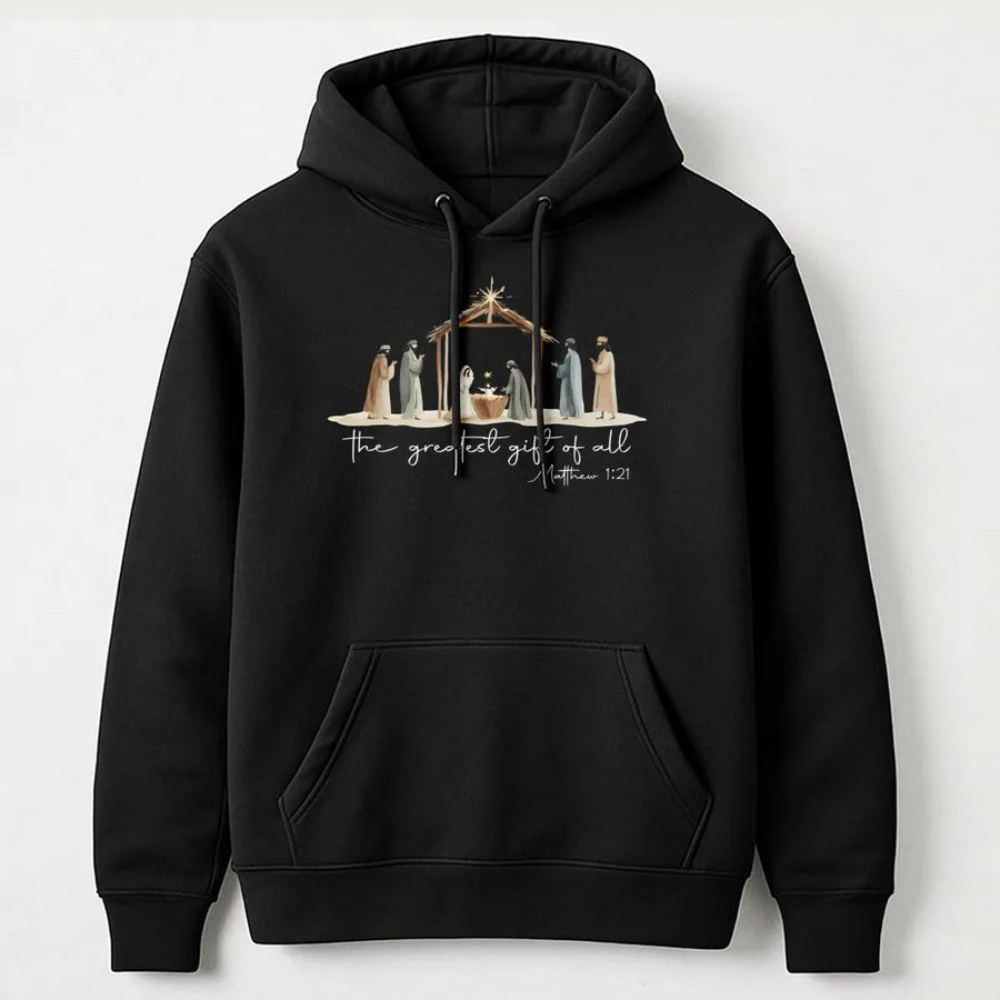 Nativity Scene Hoodie | The Greatest Gift Of All Christian Design | Soft Premium Cotton Blend | Religious Christmas Gift For Men And Women