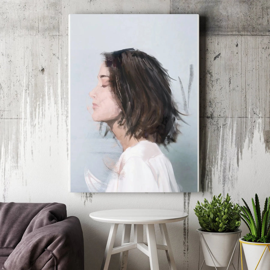 Abstract Woman Portrait Vertical Canvas | Modern Impressionist Female Profile Art | Premium Gallery Wrapped Print | Living Room Decor Gift for Her