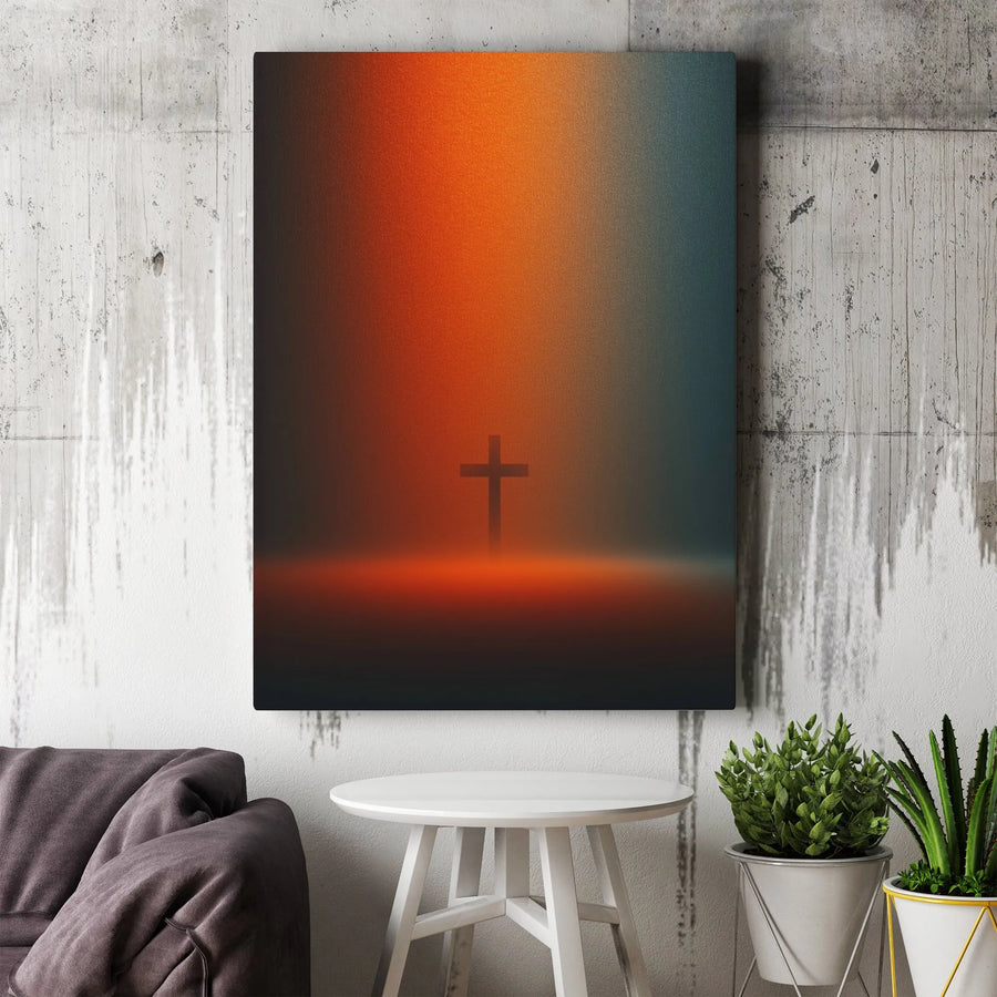 Christian Cross Canvas Wall Art | Modern Minimalist Sunset Gradient | Premium Gallery Wrapped Canvas | Spiritual Faith Based Home Decor Gift