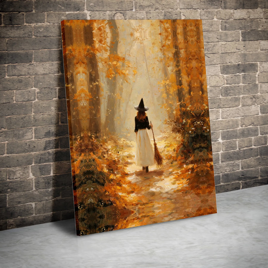 Autumn Witch Wall Art | Magical Forest Fall Decor | Premium Gallery-Quality Canvas | Gothic Halloween Home Gift