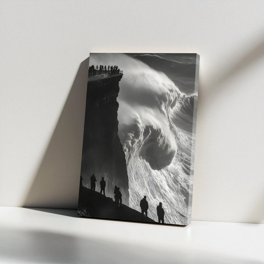 Giant Ocean Wave Wall Art | Dramatic Cliffside Storm Photography | Premium Gallery-Wrapped Canvas | Modern Minimalist Home Decor Gift