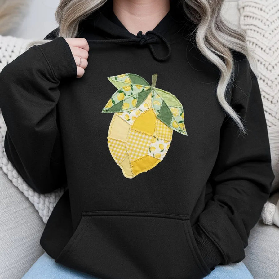 Lemon Patchwork Hoodie | Vintage Quilt Style Graphic | Soft Cotton Blend | Coquette Aesthetic Gift for Her