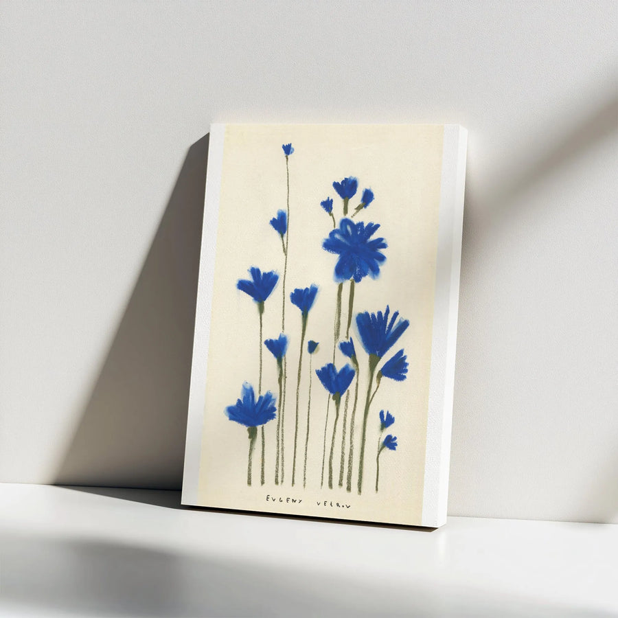 Blue Wildflower Vertical Canvas | Minimalist Botanical Sketch Art | Thick Gallery Wrap Canvas | Modern Farmhouse Wall Decor Gift