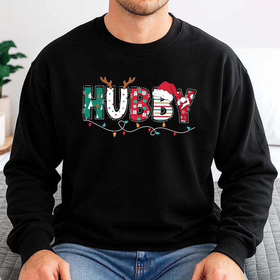 Sweat-shirt de Noël pour mari | Motif festif de bois de renne | Mélange de coton premium | Cadeau de fêtes assorti pour couple pour mari