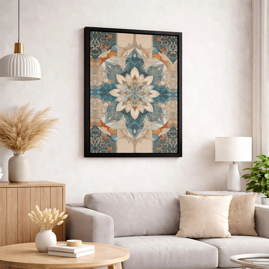 Abstract Mandala Canvas Wall Art | Teal and Terracotta Geometric Floral Print | Premium Gallery-Wrapped 1.25" Profile | Bohemian Home Decor Gift