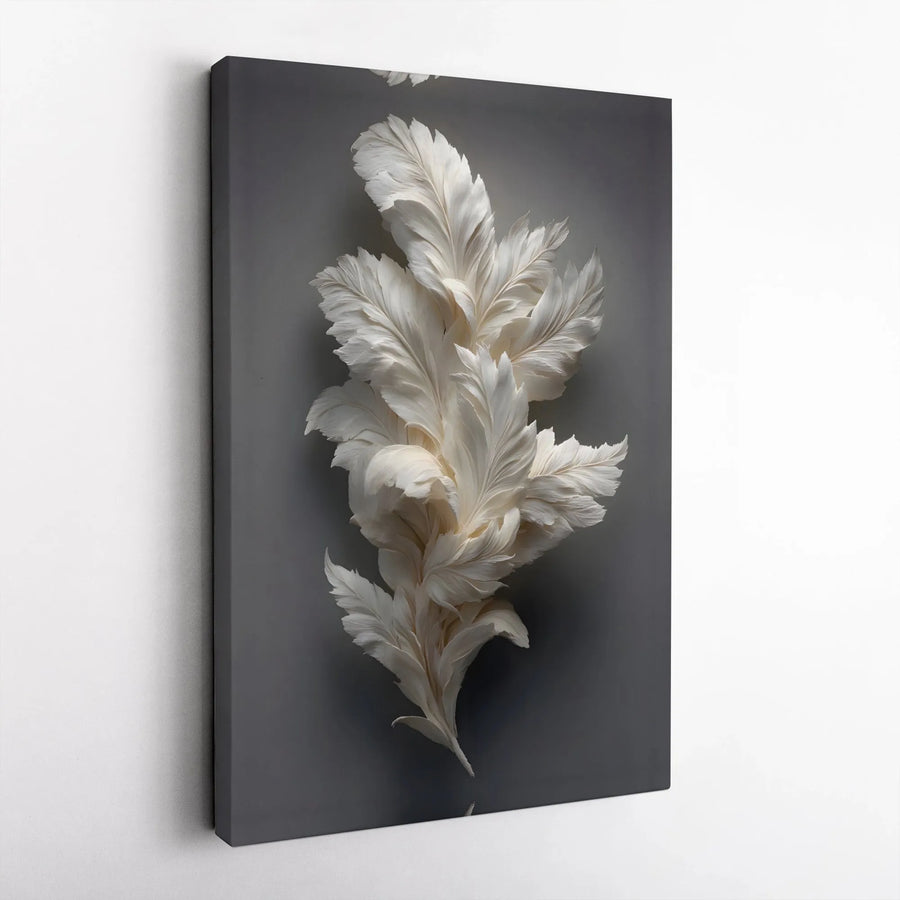 White Feather Canvas Wall Art | 3D Abstract Plume Print | Premium Gallery Wrap Decor | Minimalist Modern Home Office Gift
