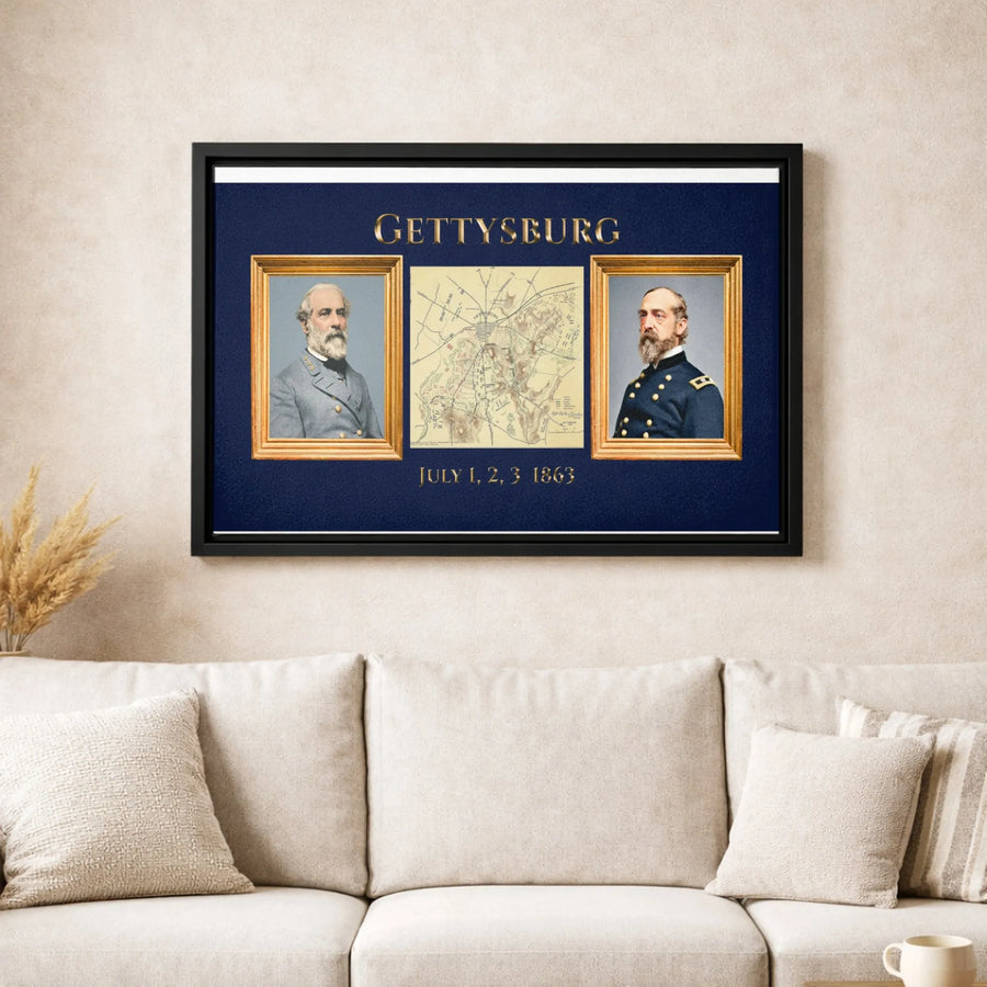 Gettysburg Battle Canvas Print | Robert E. Lee and George Meade Historical Portrait | 1.25" Gallery Wrap Wall Art | Civil War History Gift for Buffs