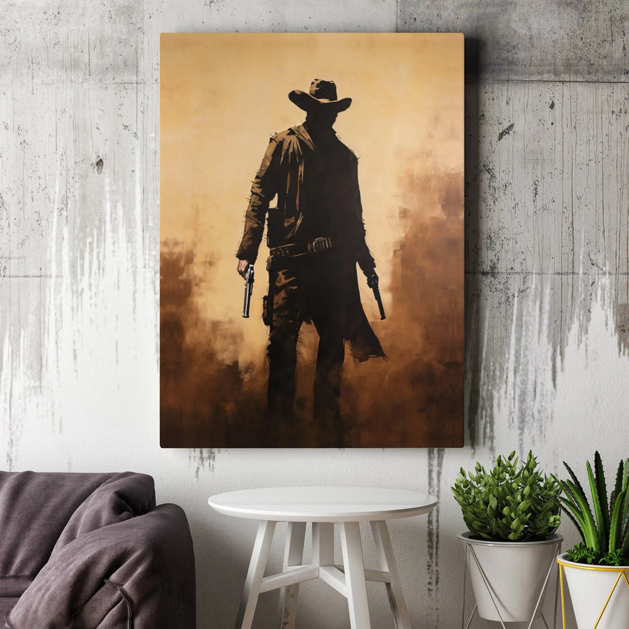 Western Cowboy Canvas Print | Silhouette Gunslinger Wall Art | Fade-Resistant Premium Print | Man Cave Decor Gift for Him