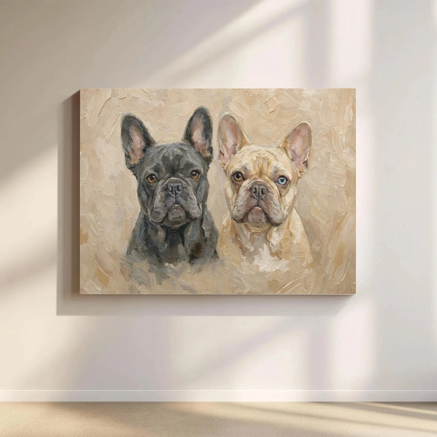 French Bulldog Portrait Canvas | Dual Dog Oil Painting Art | Premium Gallery Wrap Decor | Gift for Frenchie Lovers