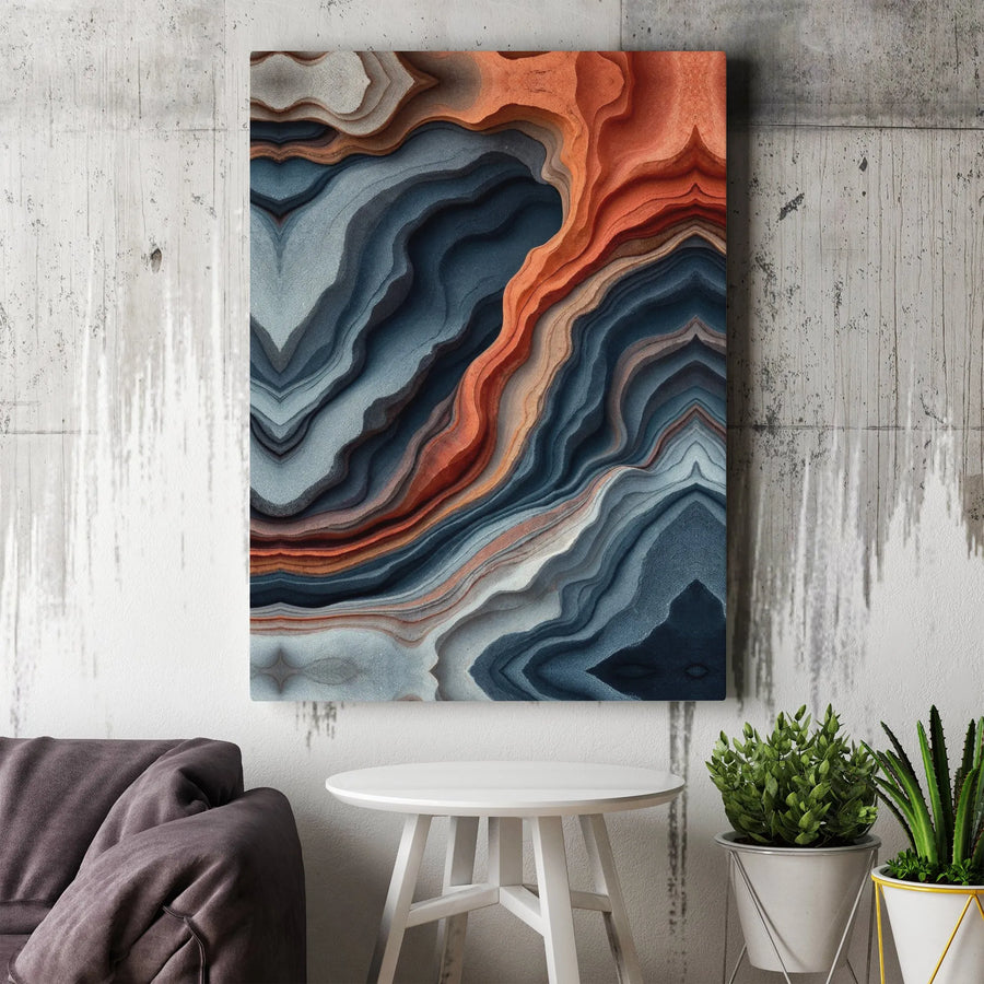 Abstract Geological Wall Art | Blue and Orange Wavy Layers Print | 1.25 Inch Premium Gallery Canvas | Modern Home Office Decor Gift