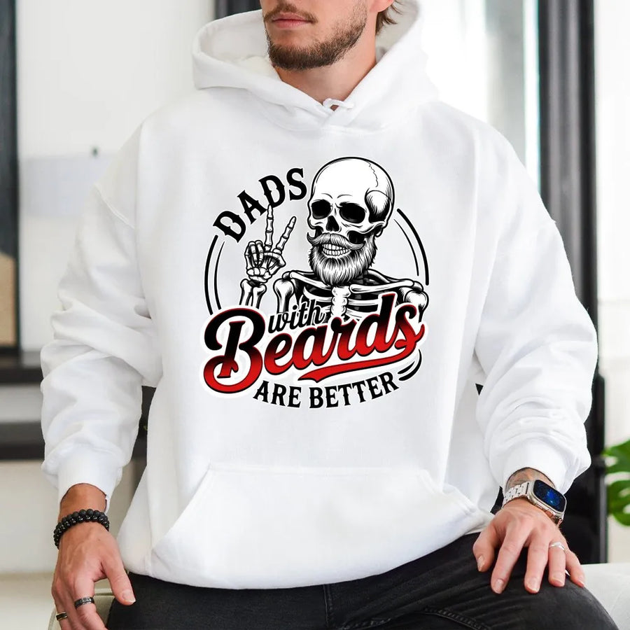 Dads With Beards Are Better Hoodie | Funny Skeleton Bearded Dad Graphic | Premium Cotton Blend Sweatshirt | Unique Father's Day 2026 Birthday Gift