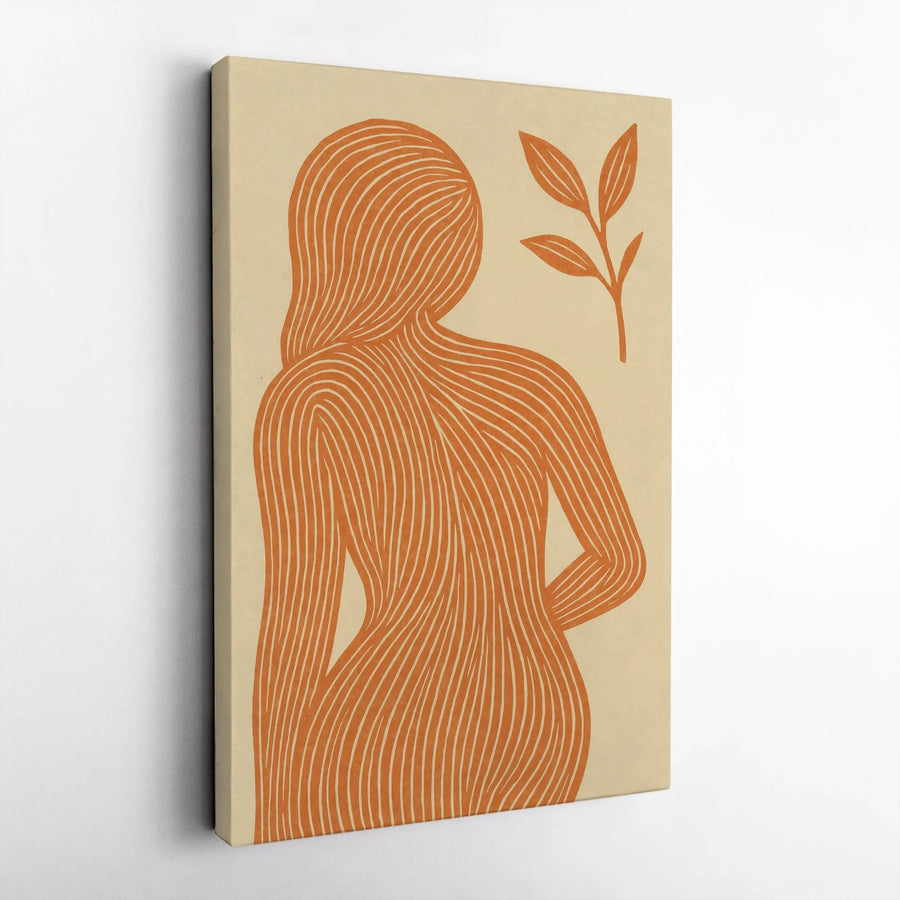 Abstract Woman Line Art Vertical Canvas | Boho Terracotta Figure Print | Premium Gallery Wrapped Canvas | Modern Home Decor Gift