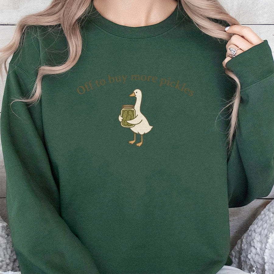 Funny Pickle Goose Sweatshirt | Cute Duck Holding Pickles Design | Premium Cotton Blend Unisex Pullover | Unique Gift For Pickle Lover