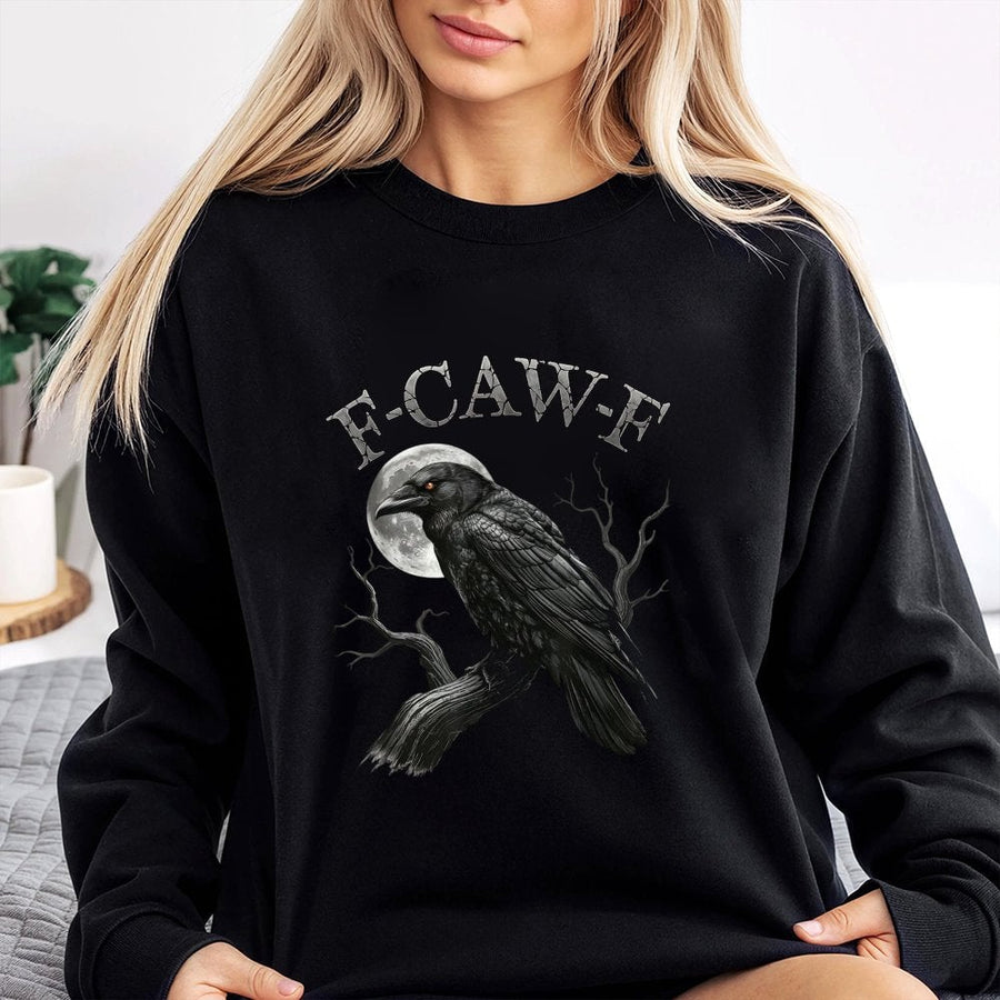 Gothic Raven Sweatshirt | F-CAW-F Dark Humor Crow Design | Premium Cotton Blend Crewneck | Spooky Bird Lover Gift
