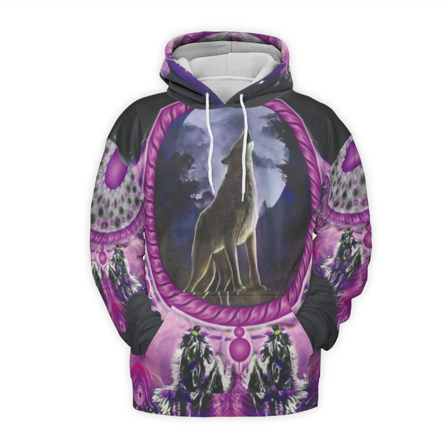 Howling Wolf 3D Hoodie | Full Moon Dreamcatcher Graphic | Premium Polyester Brushed Fleece | Unisex Nature Wildlife Gift for Animal Lovers