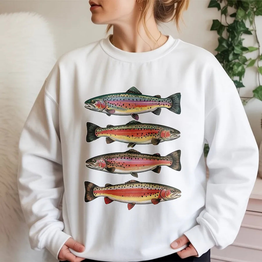 Vintage Trout Sweatshirt | Rainbow Trout Species Illustration | Premium Comfort Colors Cotton | Gift for Fisherman & Angler
