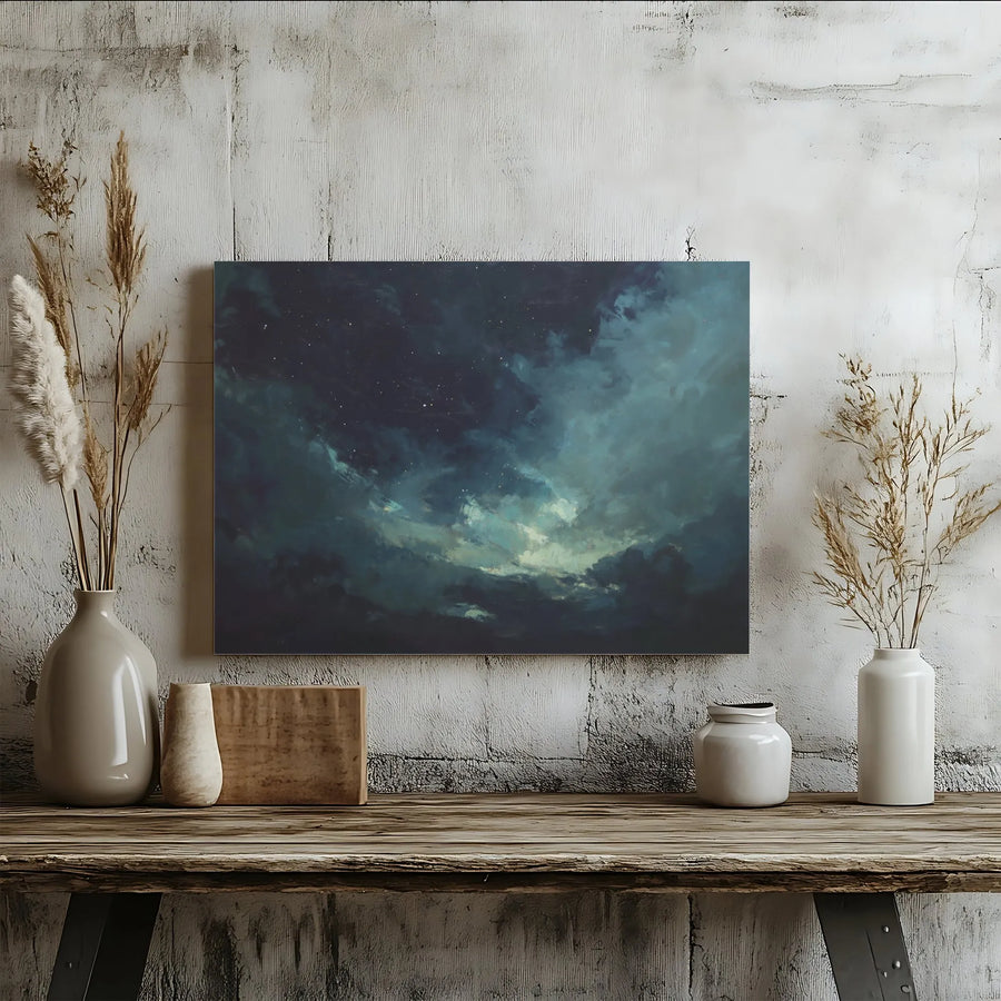 Moody Night Sky Canvas Print | Atmospheric Stormy Clouds Wall Art | Premium Gallery Wrapped Decor | Modern Abstract Gift for Home Office