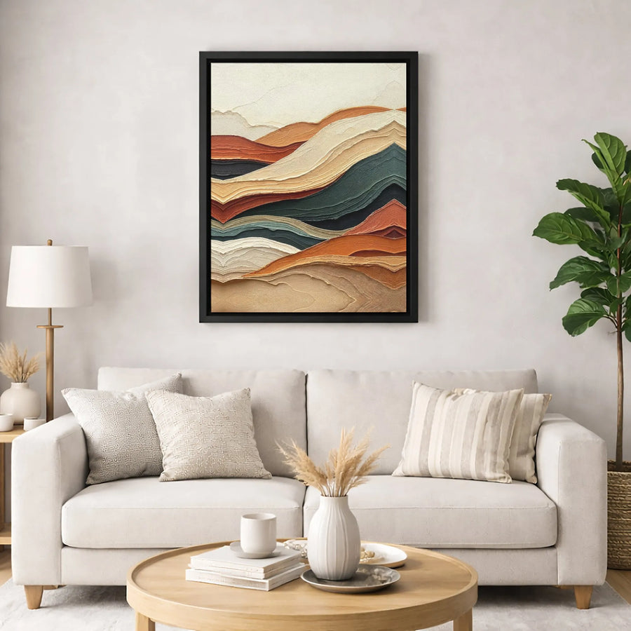Abstract Mountain Landscape Canvas Print | Layered Earth Tone Texture Art | Premium Gallery Wrapped Decor | Modern Minimalist Home Wall Art Gift