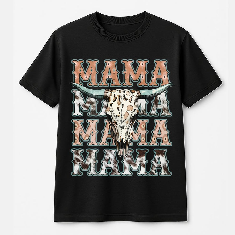 Western Mama T-Shirt | Boho Cow Skull Graphic Design | 100% Cotton Premium Quality | Gift for Country Moms and Rodeo Lovers