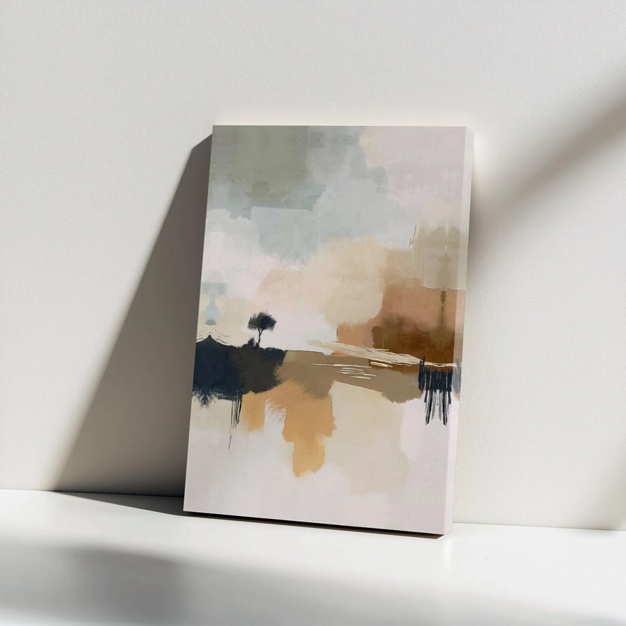 Abstract Earthy Landscape Canvas Wall Art | Neutral Minimalist Solitary Tree Print | 1.25" Gallery Wrap | Modern Home Decor Gift