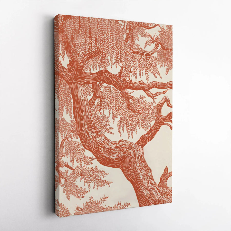 Wisteria Tree Wall Art | Linocut Botanical Illustration | Premium Gallery Wrap Canvas | Nature Inspired Home Decor Gift