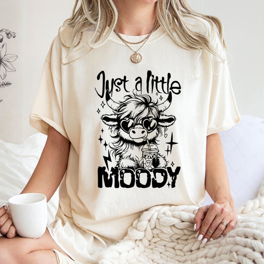 Highland Cow T-Shirt | Just A Little Moody Aesthetic Graphic | Premium Soft Cotton Unisex Tee | Funny Farm Animal Gift For Cow Lovers