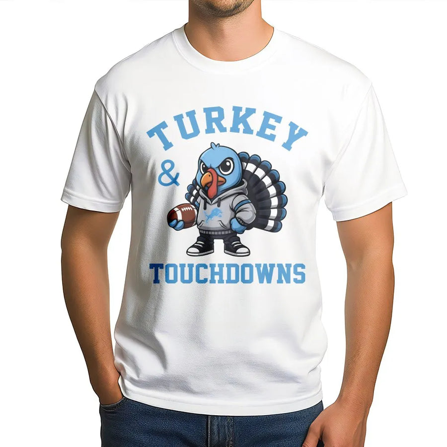 Turkey & Touchdowns T-Shirt _ Detroit Football Thanksgiving T-Shirt _ Lions Fan Turkey T-Shirt _ Game Day Fall Football T-Shirt