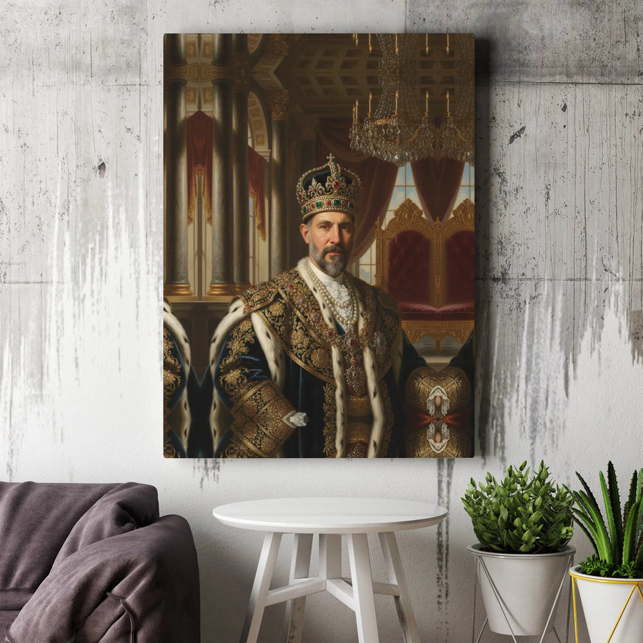 Royal King Portrait Canvas Art | Renaissance Style Monarch Painting | Premium Gallery Wrap Wall Decor | Regal Statement Piece for Home Office