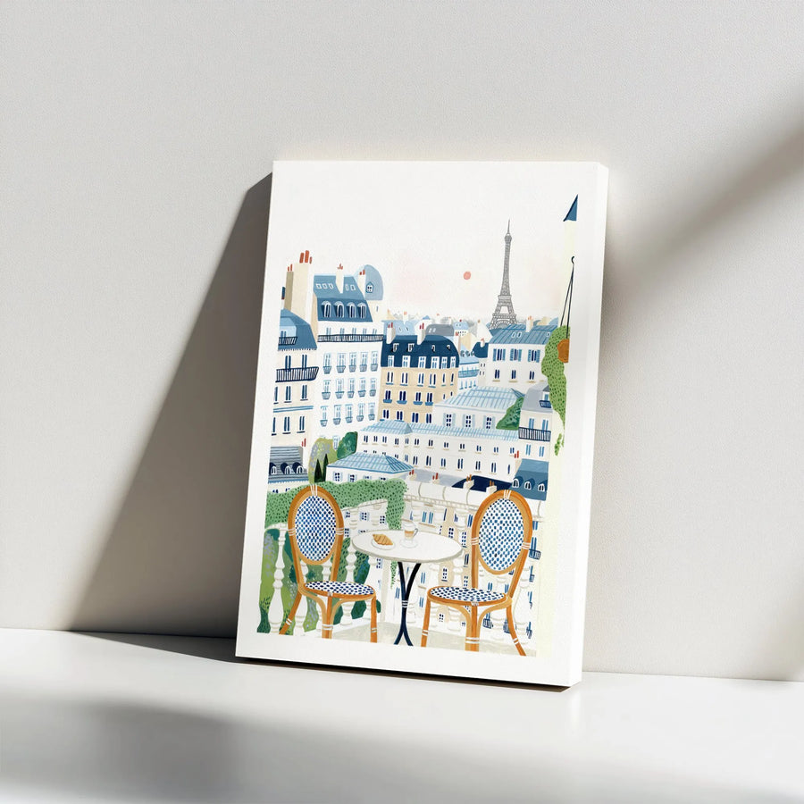 Parisian Balcony Canvas Print | Eiffel Tower Cafe View Art | Premium Gallery Wrap Decor | Aesthetic French Travel Gift for Her
