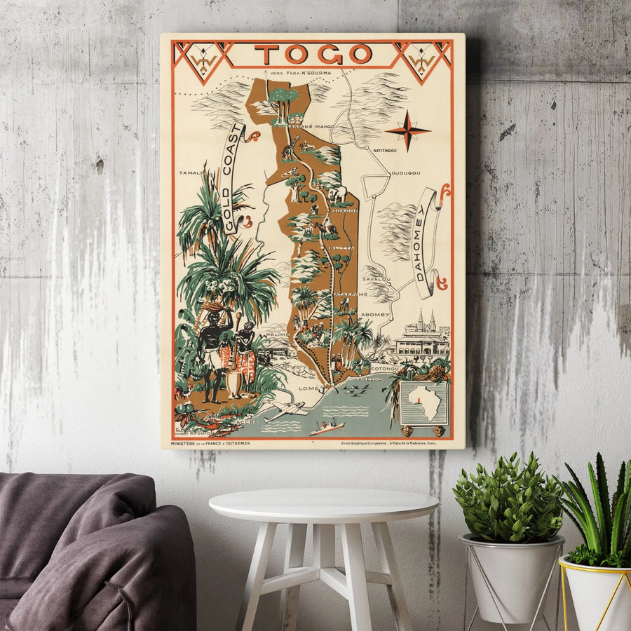 Togo Vintage Map Canvas Print | Colonial Era African Cartography Art | Premium 1.25 Inch Gallery Wrap | Historical Travel Decor Gift