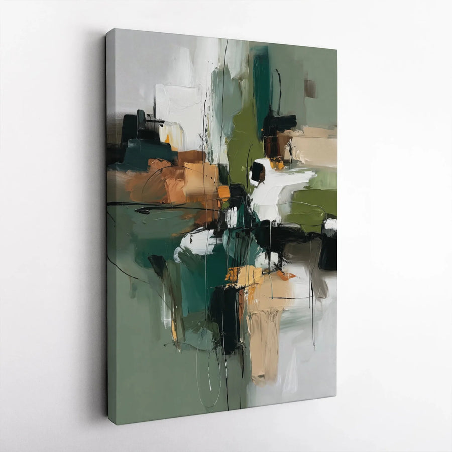 Abstract Green Canvas Wall Art | Modern Sage and Beige Brushstroke Print | Premium Gallery Wrapped Canvas | Minimalist Home Office Decor Gift