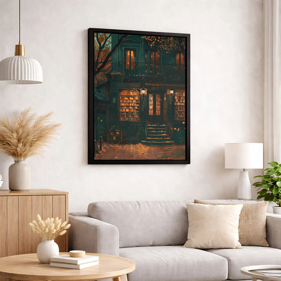 Cozy Bookstore Canvas Print | Autumn Night Library Wall Art | Premium Gallery Wrapped Decor | Gift for Readers and Book Lovers