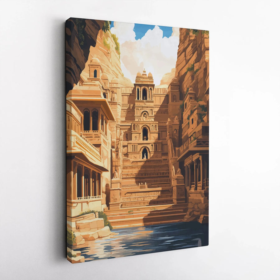 Ancient Canyon City Canvas Print | Architectural Lost City Illustration | Premium 1.25" Gallery Wrap | Modern Home & Office Decor Gift for Travelers