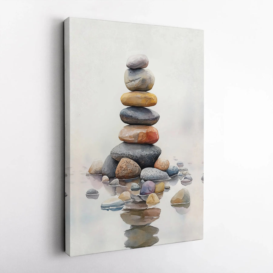 Zen Stones Canvas Wall Art | Watercolor Rock Balancing Print | Thick 1.25" Gallery Wrap | Premium Gift for Yoga Studio & Spa Decor