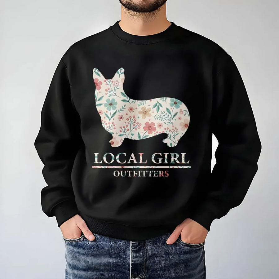 Floral Corgi Sweatshirt | Aesthetic Dog Lover Botanical Graphic | Premium Cotton Blend Crewneck | Cute Pet Mom Gift For Women And Girls