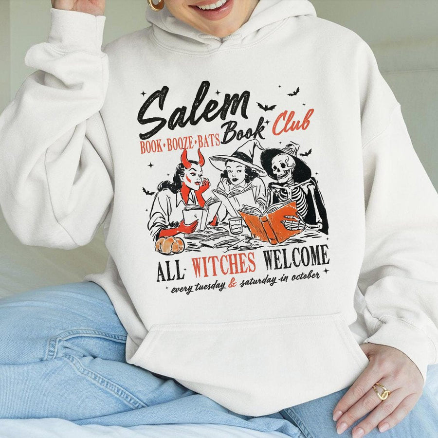 Salem Book Club Hoodie | Spooky Halloween Reader Gift | Premium Cotton Blend | Unisex Witchy Aesthetic Grunge Sweatshirt