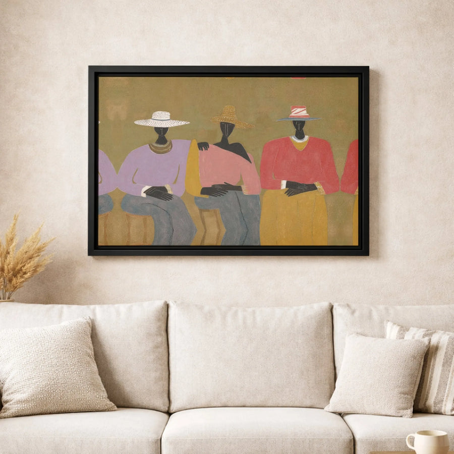 Modern Figurative Canvas Wall Art | Three People In Colorful Hats Painting | Premium Fade-Resistant Gallery Wrap | Abstract Home Decor For Living Room