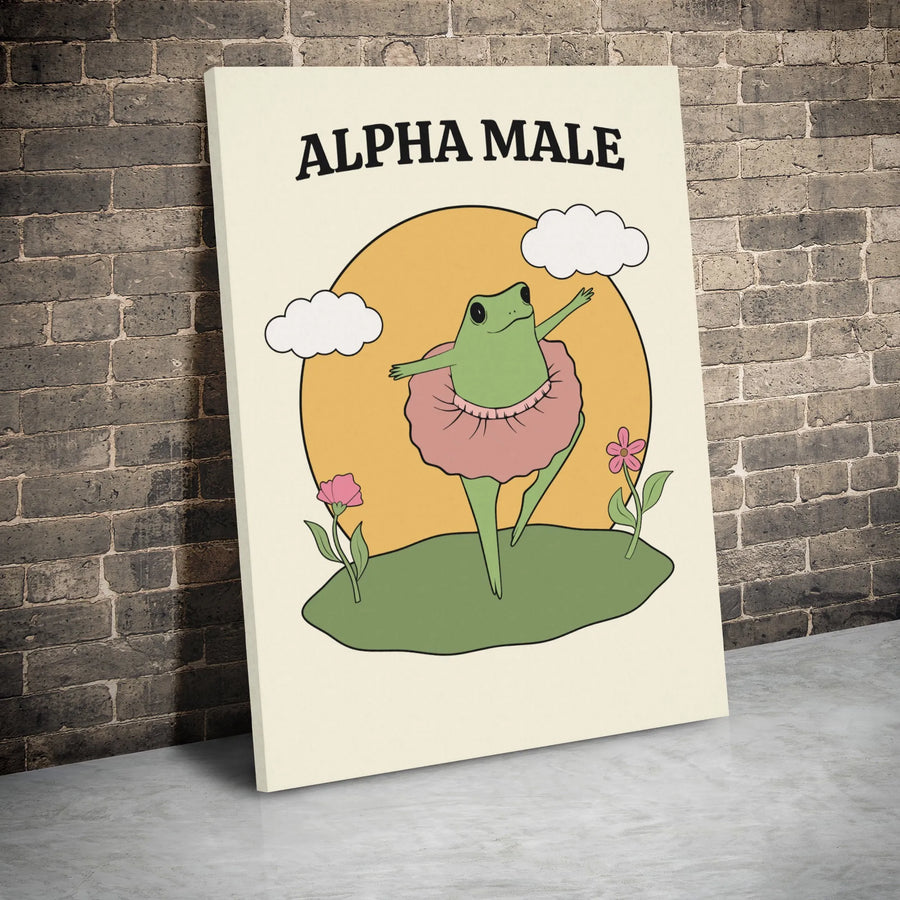 Dancing Frog Canvas Wall Art | Funny Alpha Male Tutu Illustration | Premium Gallery Wrap Print | Whimsical Home Decor Gift