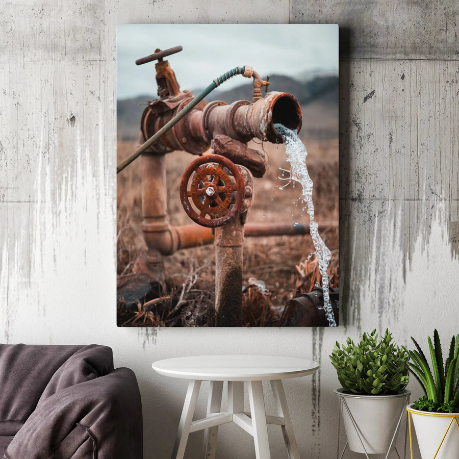 Industrial Pipe Canvas Wall Art | Rustic Water Valve Photo Print | Premium Fade-Resistant Canvas | Mancave & Farmhouse Decor Gift