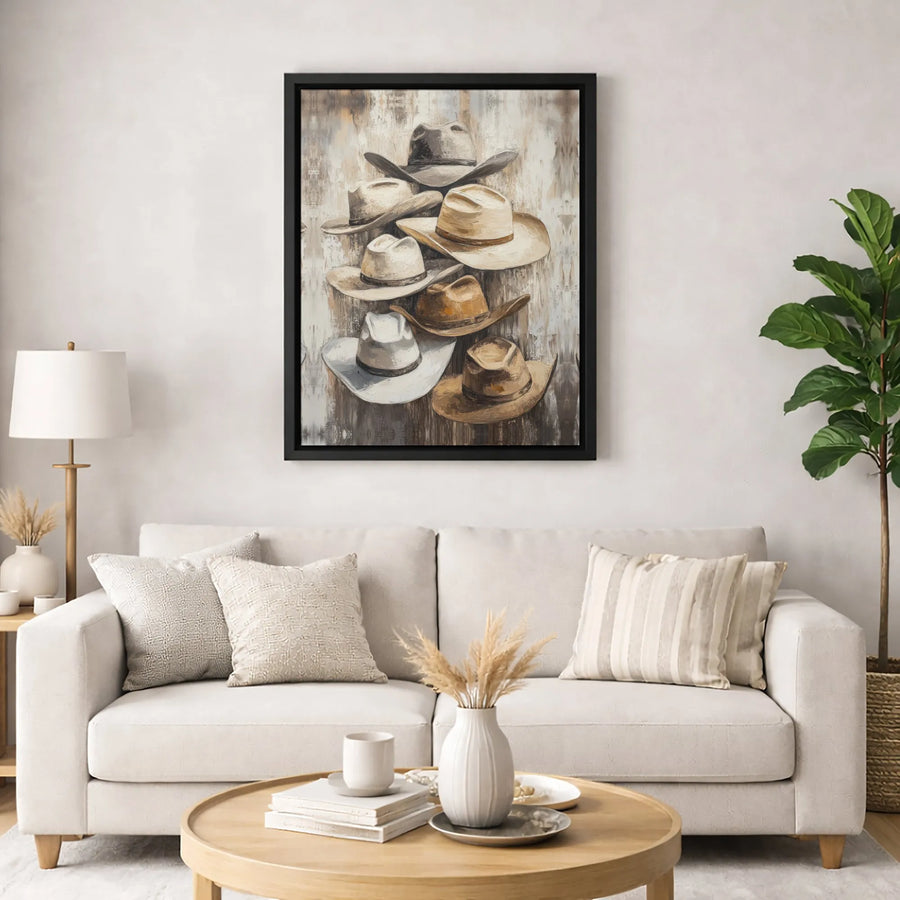 Western Cowboy Hat Canvas Print | Rustic Farmhouse Wall Art | Premium Fade-Resistant Gallery Wrap | Southwestern Home Decor Gift