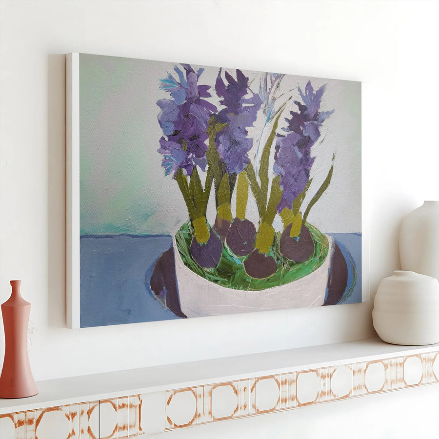 Blue Hyacinth Canvas Wall Art | Impressionist Flower Painting Print | Thick Gallery Wrap Canvas | Spring Botanical Art Gift