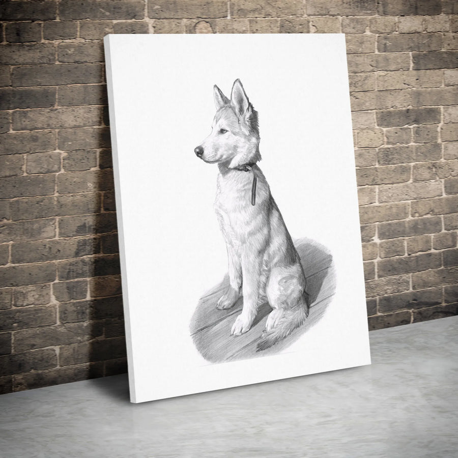 Husky Puppy Wall Art | Pencil Sketch Dog Portrait | Premium Gallery-Wrapped Canvas | Animal Lover Home Decor Gift