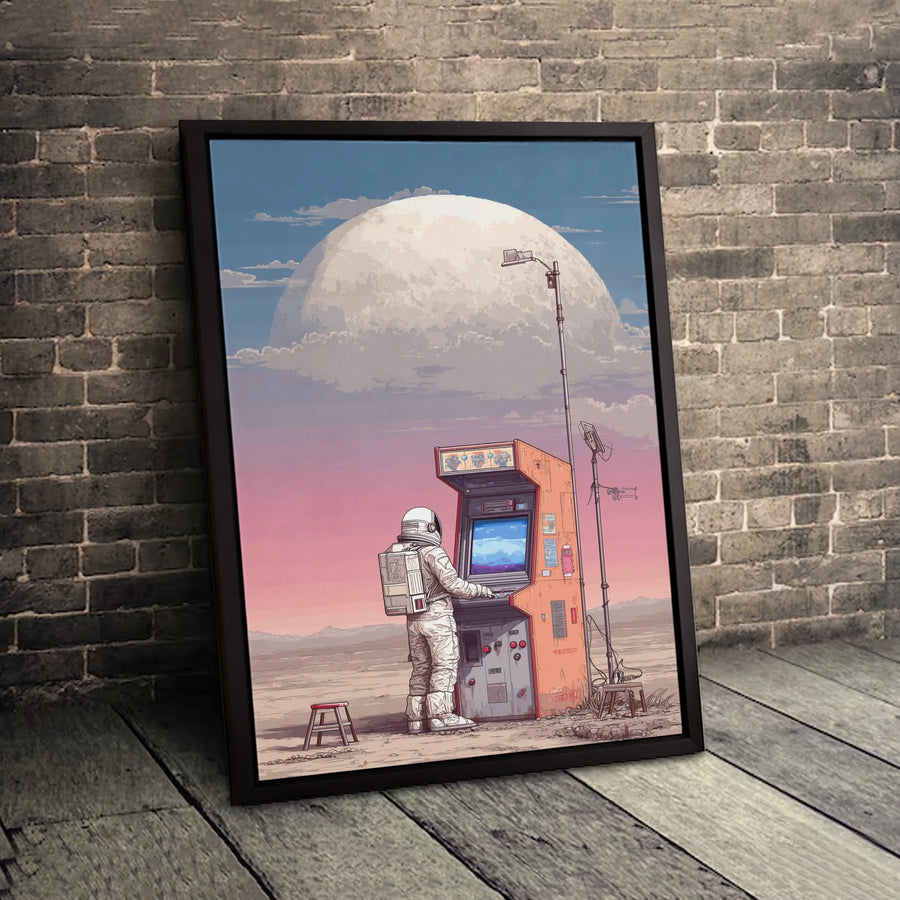 Astronaut Arcade Canvas Wall Art | Retro Pixel Art Gaming Space Decor | Premium Gallery Wrap Print | Unique Gamer Gift for Office and Bedroom